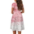 thumbnail image 5 of SCRAWLGOD Cherry Blossom Dress Plus Size L Women Casual Midi Dresses with Short Sleeves for Women Comfortable Knee-Length Pleated Dress Wide Neck Swing Dress Midi for Shopping, 5 of 7