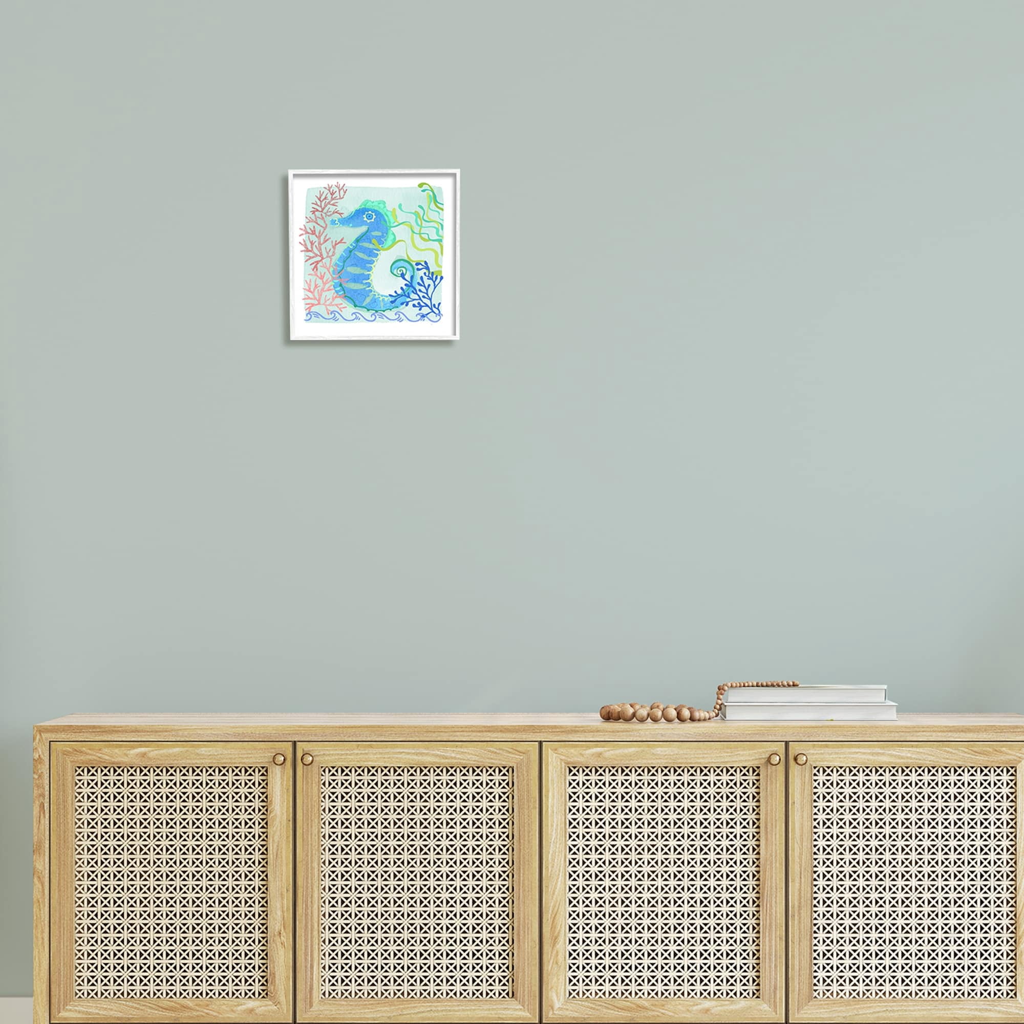 Stupell Industries Funky Seahorse Portrait Layered Sea Life Botanicals Graphic Art White Framed Art Print Wall Art, Design by unknown