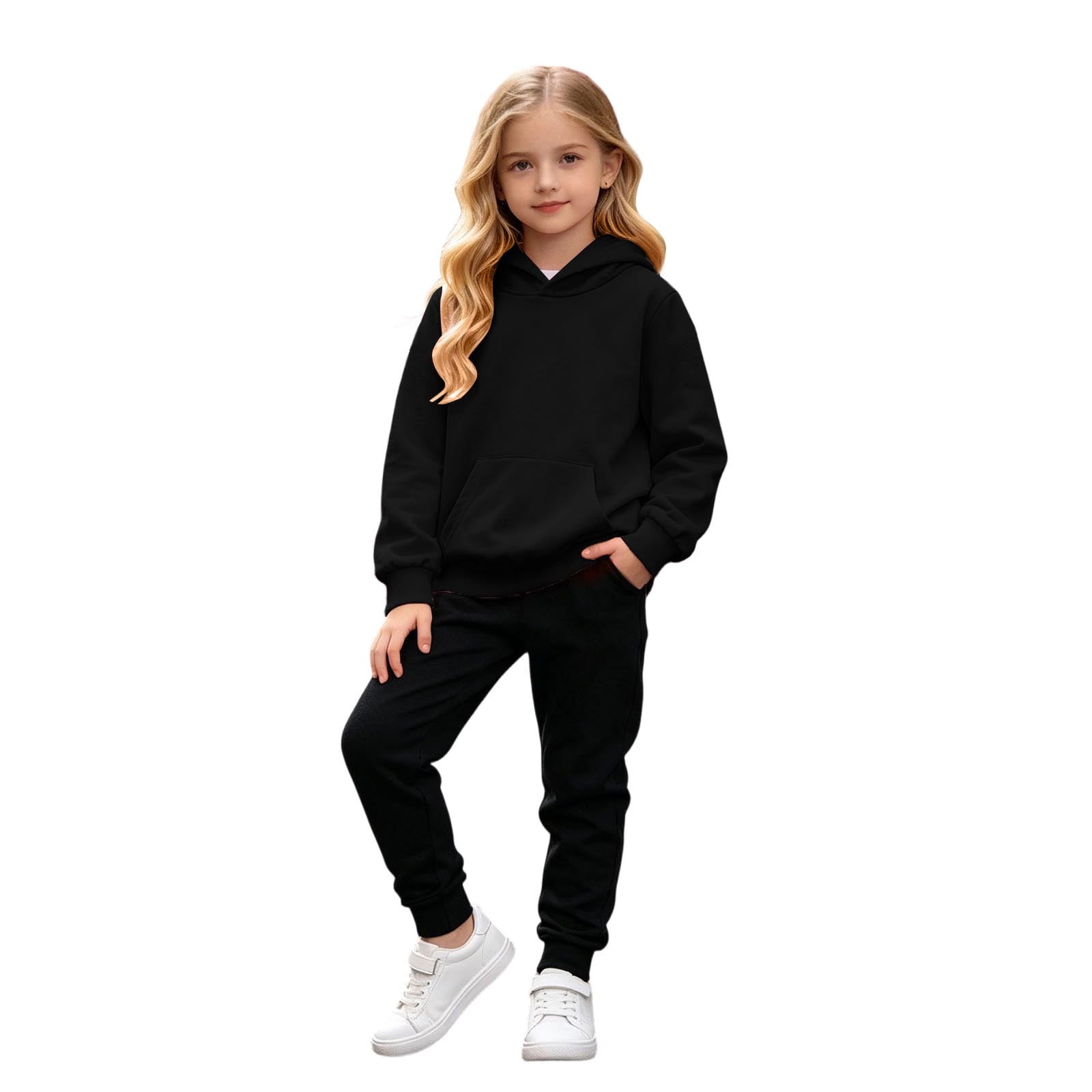 Girls Tracksuit Solid Color 2 Piece Back to School Outfit Long Sleeve Pullover Hoodie & Elastic Sweatpants for School Daily Wear 11-12 Years