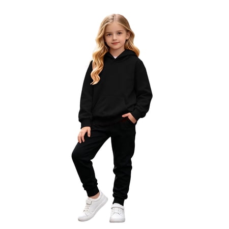 SNKSDGM Soft Matching Tracksuit for Big Kids Boys Girls Hoodie With Front Kangaroo Pocket & Elastic Waist Jogger Pants Loose Breathable Kids Back To School Daily Outfit Black 4-5 Years