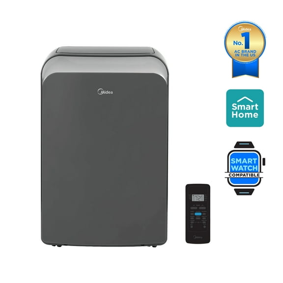 Midea 8,000 BTU Portable Air Conditioner, 3-In-1 Dehumidifier, Fan, Cool, Comfortsense Remote, Wi-Fi and Alexa, Gray