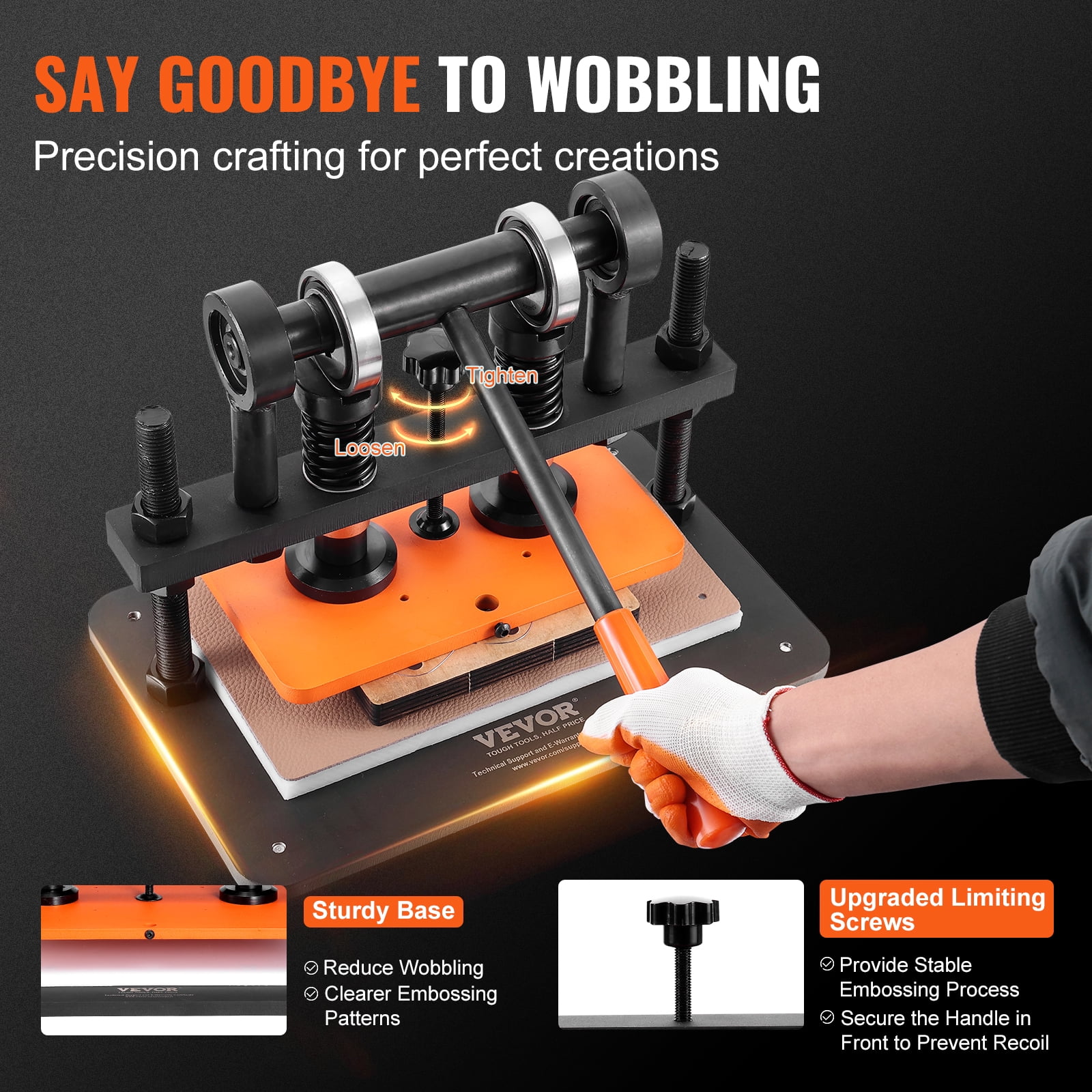 VEVOR Leather Cutting Machine, 10.2 x 5.9 in Embossing Plate Manual Die Cutter, 0.47 in Pressure Stroke Dual Guide Shafts Die Cut Machine, Leather Embossing Machine for Various of Materials