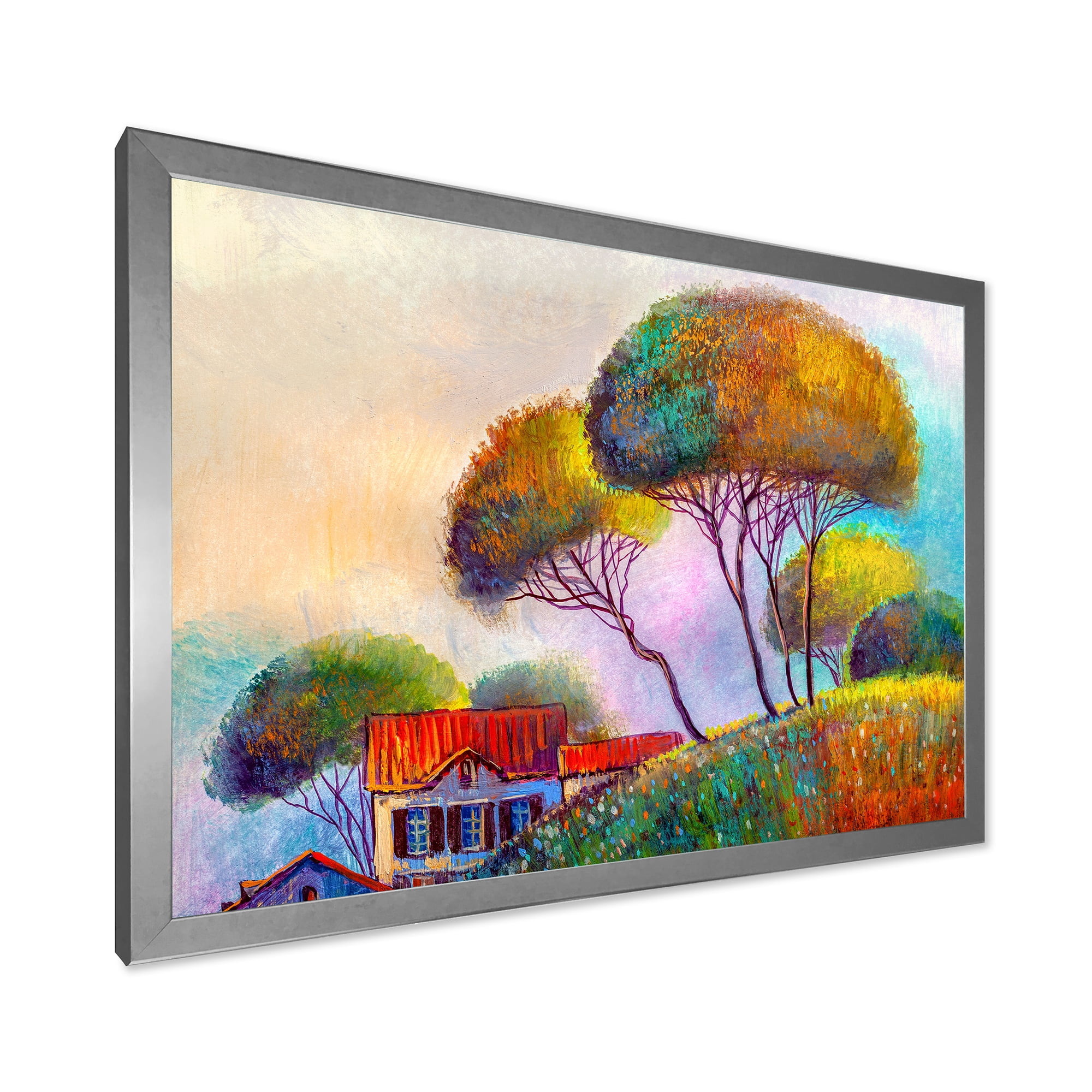 Designart 'Beautiful Village House On A Hot Summer Day' Modern Framed Art Print