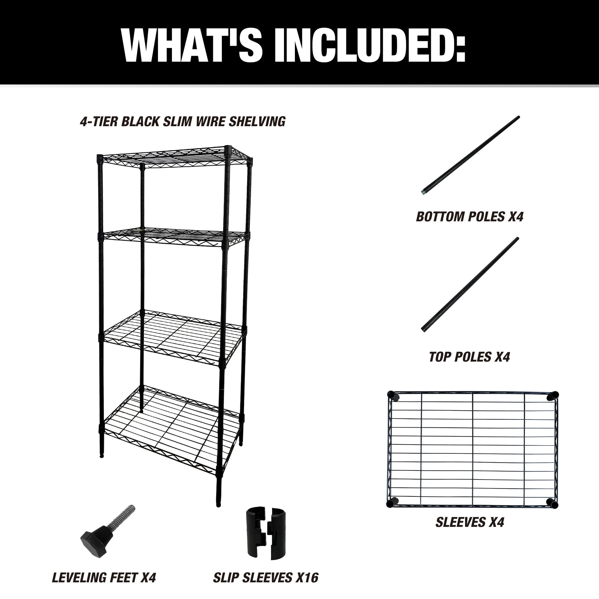 WorkPro 4-Tier Black Slim Wire Shelving