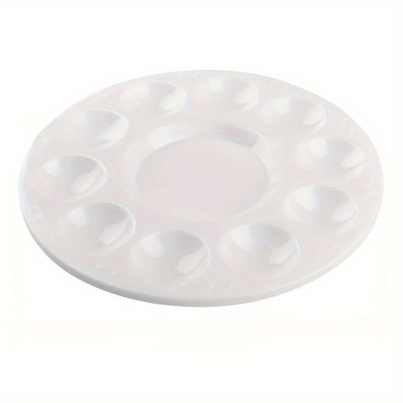 QJUHUNG 1 White Round Plastic Palette with Separate Compartments - Ideal for School Projects And Art Classes Durable Materials Painting Project Essentials | Simple Design Palette | Dura