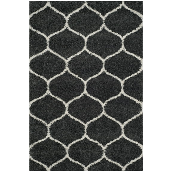 SAFAVIEH Hudson Arline Plush Geometric Shag Area Rug, Dark Grey/Ivory, 2' x 3'
