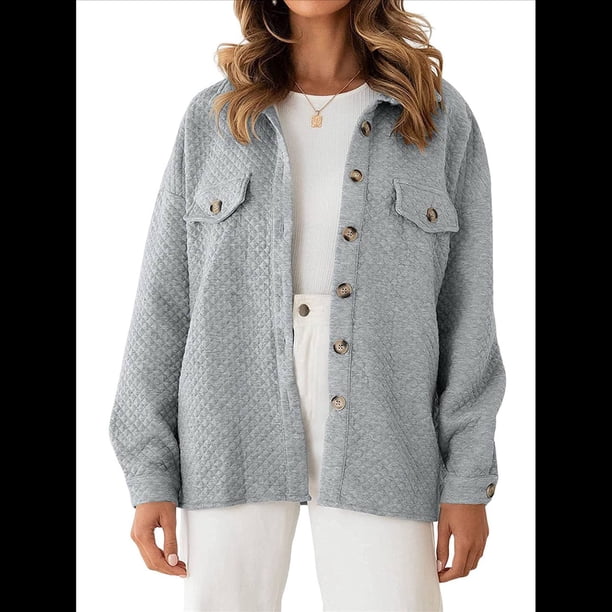 Chaqueta Informal de Otoño para Mujer, de Larga, con Botones, Holgada y Ligera, con Bolsillos. Gris XXL