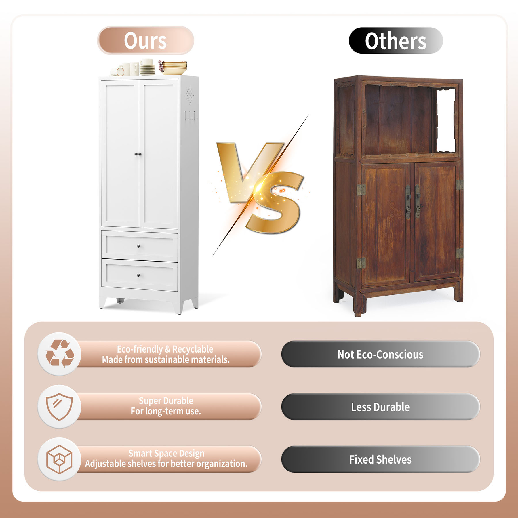 S-HOME Heavy-Duty 72 Inch White Pantry Cabinet with 2 Drawers, Freestanding Kitchen Organizer with Adjustable Shelves and Spice Storage