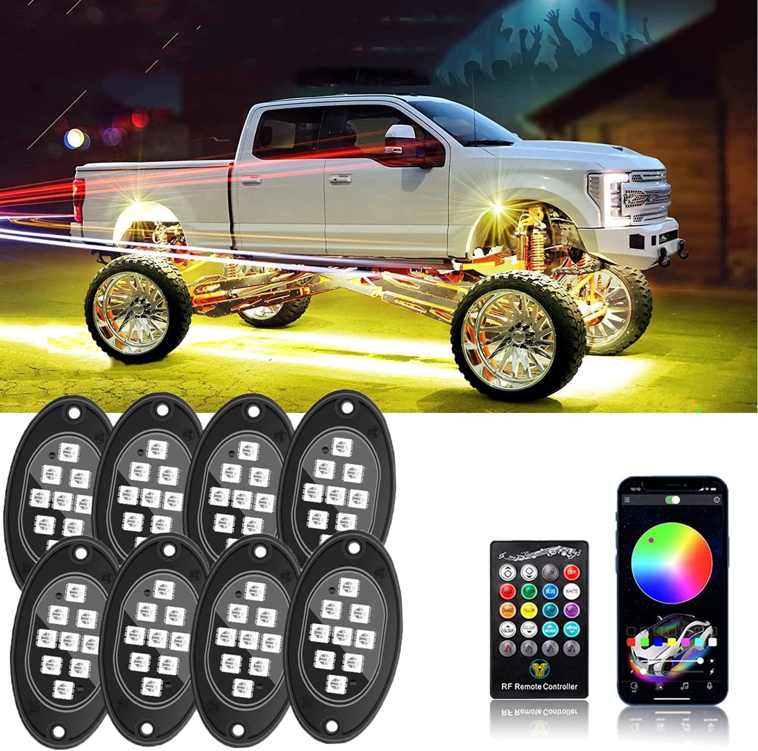 20 Pods Led Rock Lights for Trucks, RGB LED High Brightness Multifunction Neon Underglow Kit Waterproof Car Light with APP/RF Control, Rock Lights for Pickup Off Road RZR SUV ATV UTV