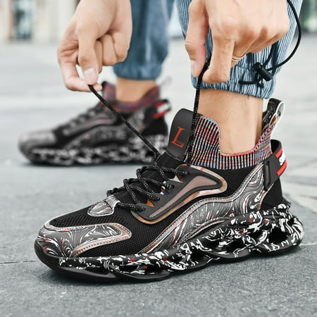 Men’s Blade Sole Running Sneakers Lightweight Sports Shoes with Breathable Mesh Upper Casual Athletic Shoes for Walking Gym Fitness Training and Everyday Wear Black