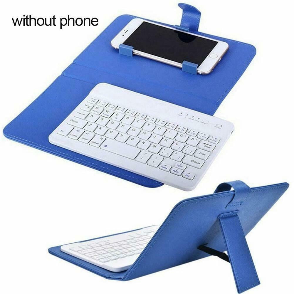 LNKOO Portable Wireless Bluetooth Keyboard with Leather Case, Universal Keyboard with Portfolio Flip Case and Stand, Cover with for 4.5''-6.8'' iOS, Android and Windows Smart Phones (Deep blue)