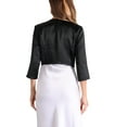 thumbnail image 3 of Satin Cardigan for Women's 3/4 Sleeve Open Front Cropped Office Work Bolero Shrug M Black, 3 of 5