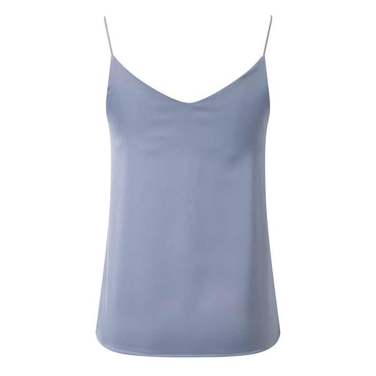 Womens Ice Silk Tank Tops with Built in Bras V Neck Spaghetti
