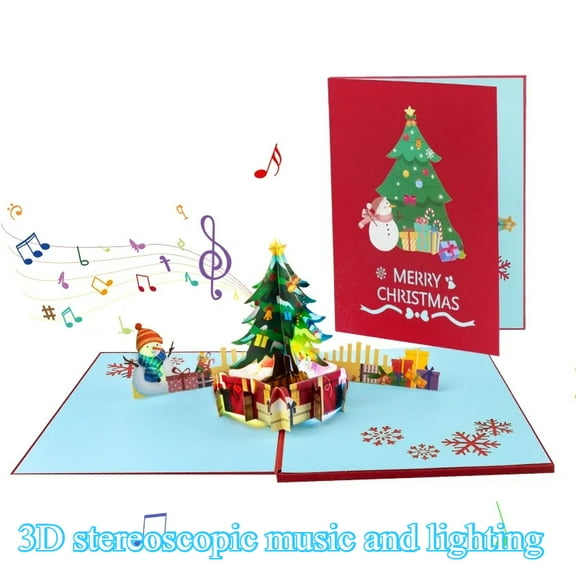 Pop Up Creative Christmas Cards with Lights and Music, Christmas Tree Design, 3D Handmade Pop Up Music Cards for Christmas