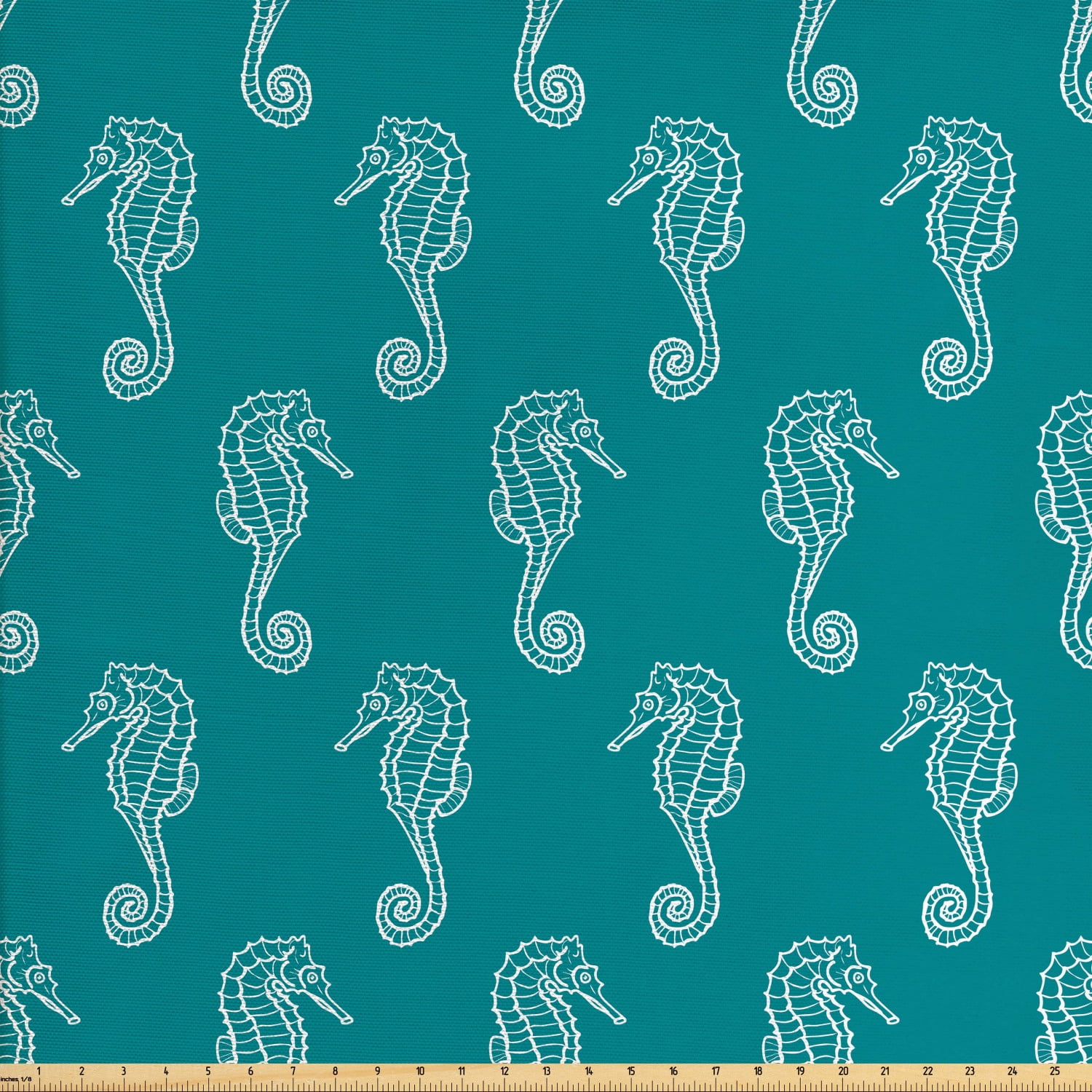 Seahorse Fabric by The Yard, Aquatic Marine Underwater Swirling Tail