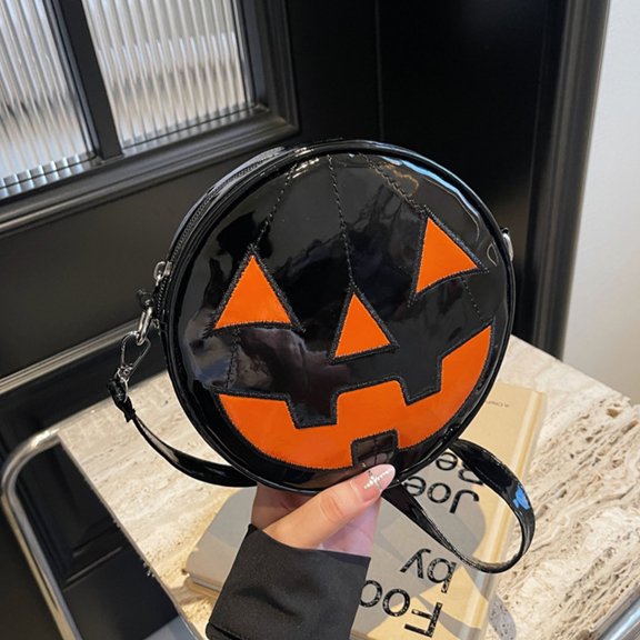Summercome Halloween Purse, Pumpkin Purse, Crossbody Bag, Novelty Devil Shoulder Bag, PU Leather Halloween Pumpkin Crossbody Purse, Black