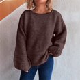 thumbnail image 3 of Women's Solid Color Casual Loose Knit Sweater Round Neck Long Sleeved Pullover for Fall Winter Everyday Essentials,Brown,M, 3 of 5