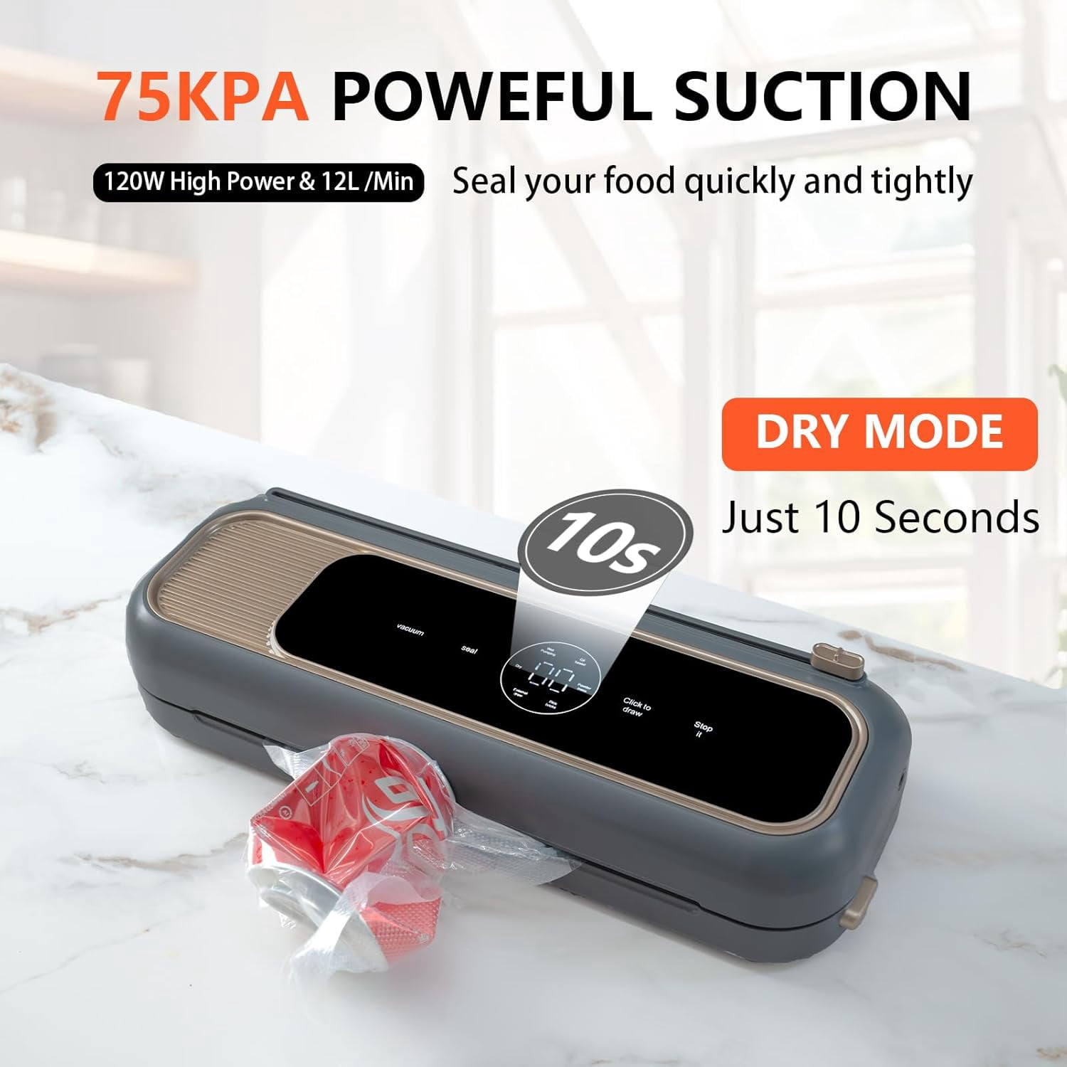 Compact Mini Vacuum Sealer Machine 80KPa Powerful Suction, Automatic Operation for Easy Food Preservation and Storage with 10 Bags (White)