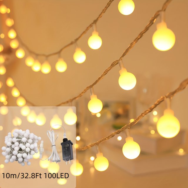 EASTIN 8 Modes Warm White Fairy Plug In Indoor String Lights - 1pc Globe String Lights - 32.8FT/100LED 49.2FT/150LED 98.4FT/200LED - For Bedroom Classroom Party Wedding