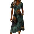 thumbnail image 4 of Halloween Dresses for Women Spider Short Sleeve Pumpkin Cute Wedding Guest Dresses Skeleton V Neck Casual Wrap Dress M, 4 of 5