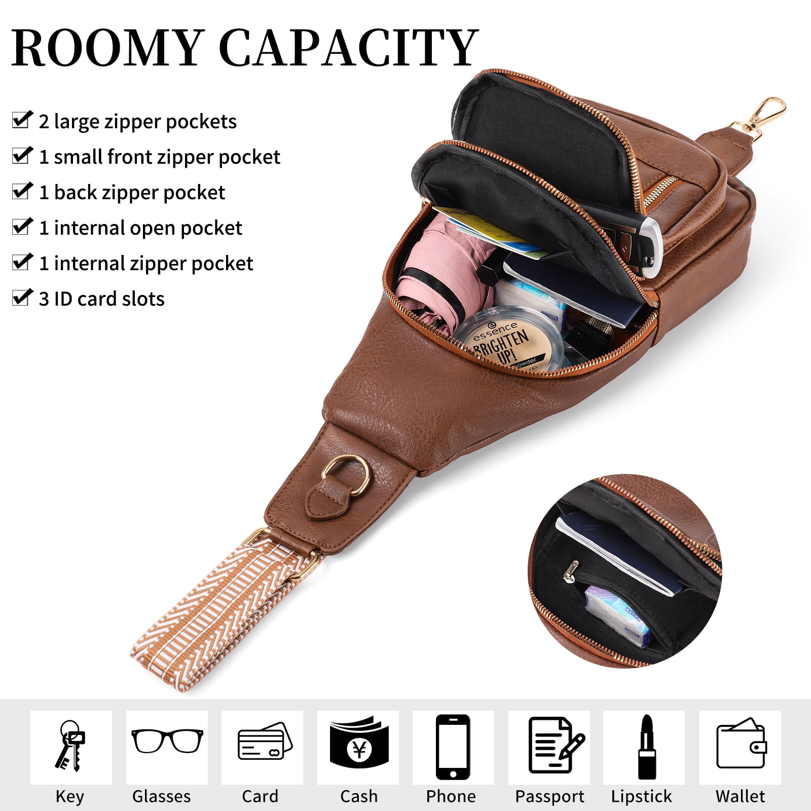 Falan Mule Sling Bag for Women Crossbody Purse Crossbody Bag Leather Chest Bag with Adjustable Guitar Strap for Travel