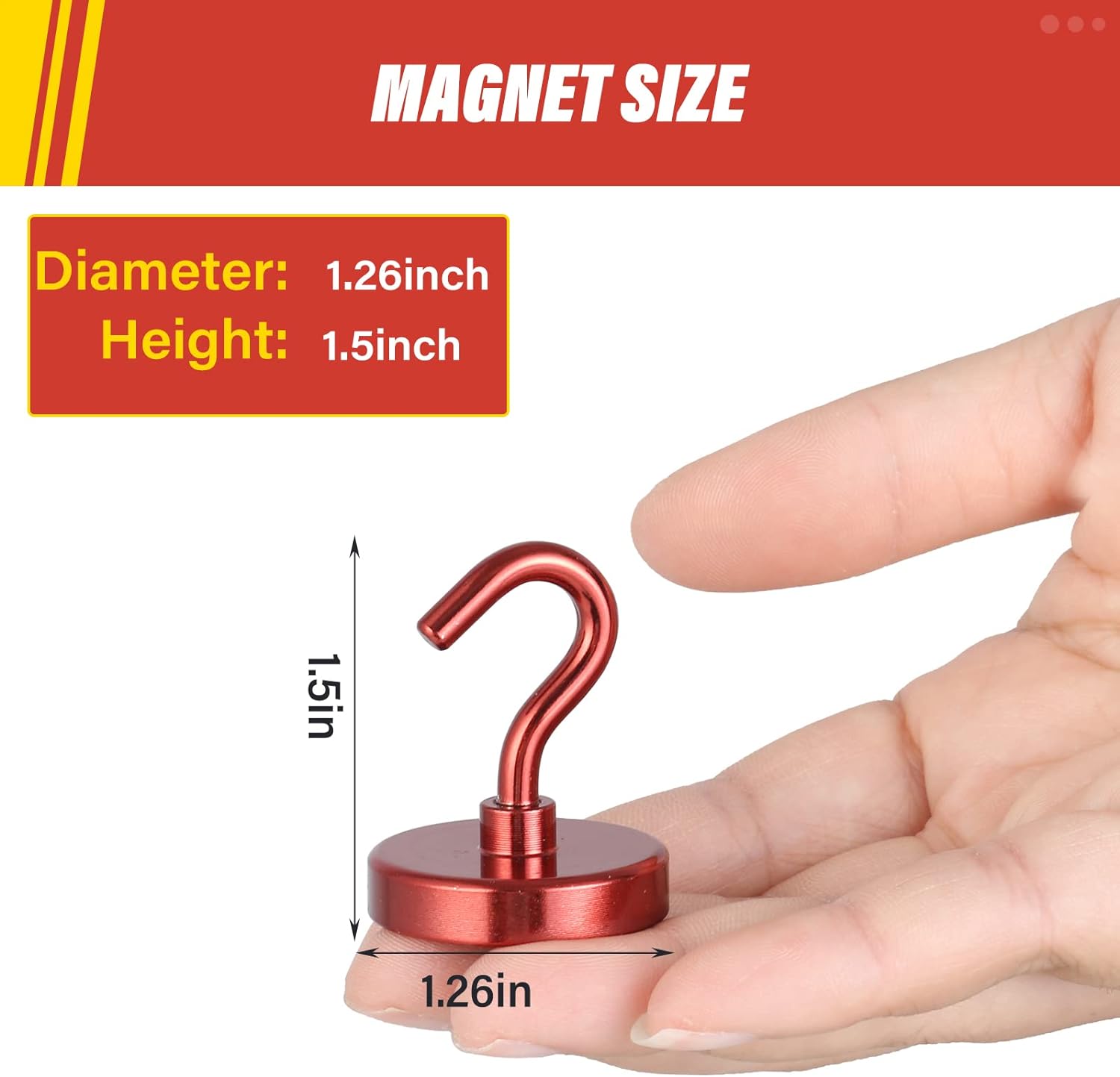 JJEAN-Magnetic Hooks, Heavy Duty 130lb+ Strong Magnet Hook for Cruise Cabins, Cruise Ship Essentials for Hanging, Metal Wall Refrigerator Hangers (Red, 10 Pack)