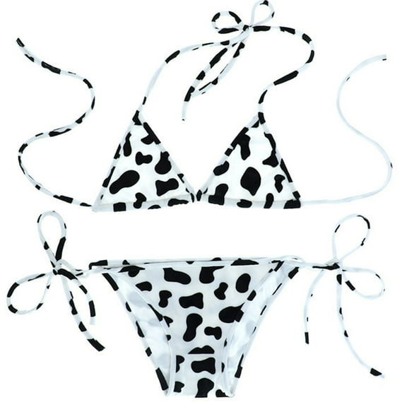 Womens Japanese Cute Milk Cow Print Bikini Sets Cosplay Bras and Panty Maid Costume Underwear