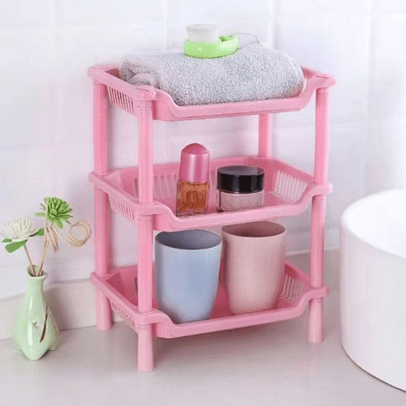 Bxaolu 3-Tier Corner Bathroom Organizer Counter - Plastic Makeup Comsmetic Organizer Shelf, Perfume Tray for Countertop, Vanity, Dresser, Kitchen(Pink)