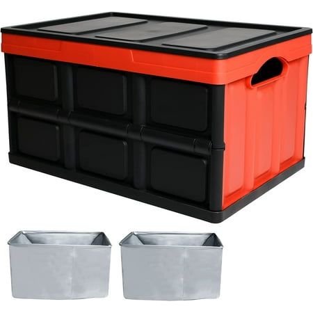 

Lidded Storage Bins Collapsible Instacrate Stackable Crate Plastic Sidio Crate Box Plastic Totes Organizer for Food Drink Snacks Book Closet Toy Garage Camping Fishing 13GA/50L Red&Black