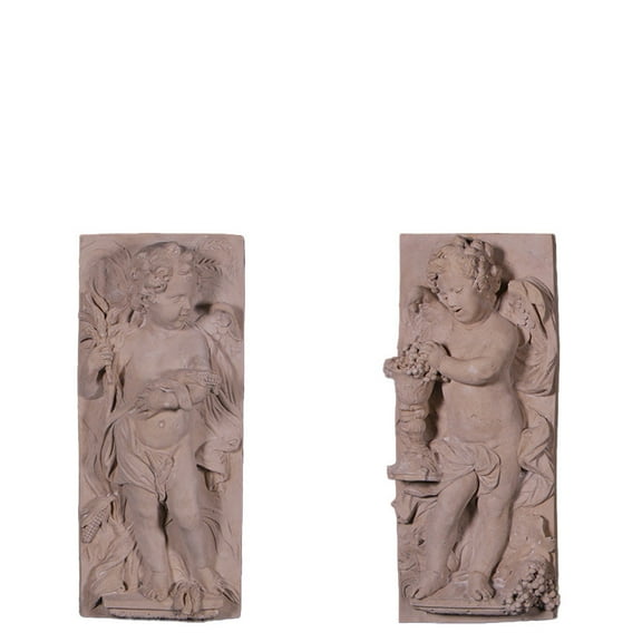 Cherub Wall Decor Stone Panels Set Life Size Statues