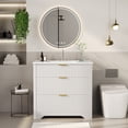 thumbnail image 4 of Modern Fluted Bathroom Vanity with Basin – Freestanding Bath Cabinet, 2 Drawers & Turn over-Down Drawer, Easy to Assemble & Clean, Single Basin Vanity Set, Walnut, 30 Inches, 4 of 9