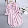 thumbnail image 2 of ManxiVoo Blouse à Manches Longues Rayée pour Femmes avec Col Rabattu et Boutons devant pour un Ajustement Confortable et Décontracté au Bureau Taille TTG Rose, 2 of 9