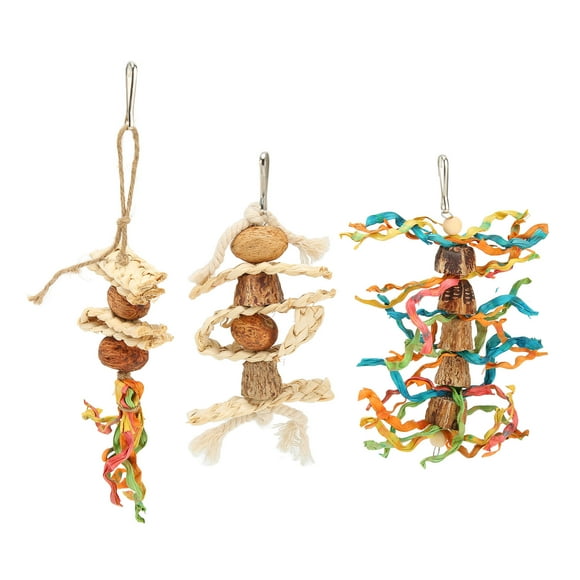 Bite Toys, Nuts Hemp Rope Corn Husk Bird Chewing Toys Colorful 3Pcs Sharpen Bird Beaks For