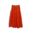 thumbnail image 2 of Women's High Waisted Maxi Skirt Multi Tiered Ruffle Tulle Mesh A-Line Skirt Flowy Lightweight Layered Skirt for Party Club Prom Evening Date Night Elegant Chic Style, 2 of 6