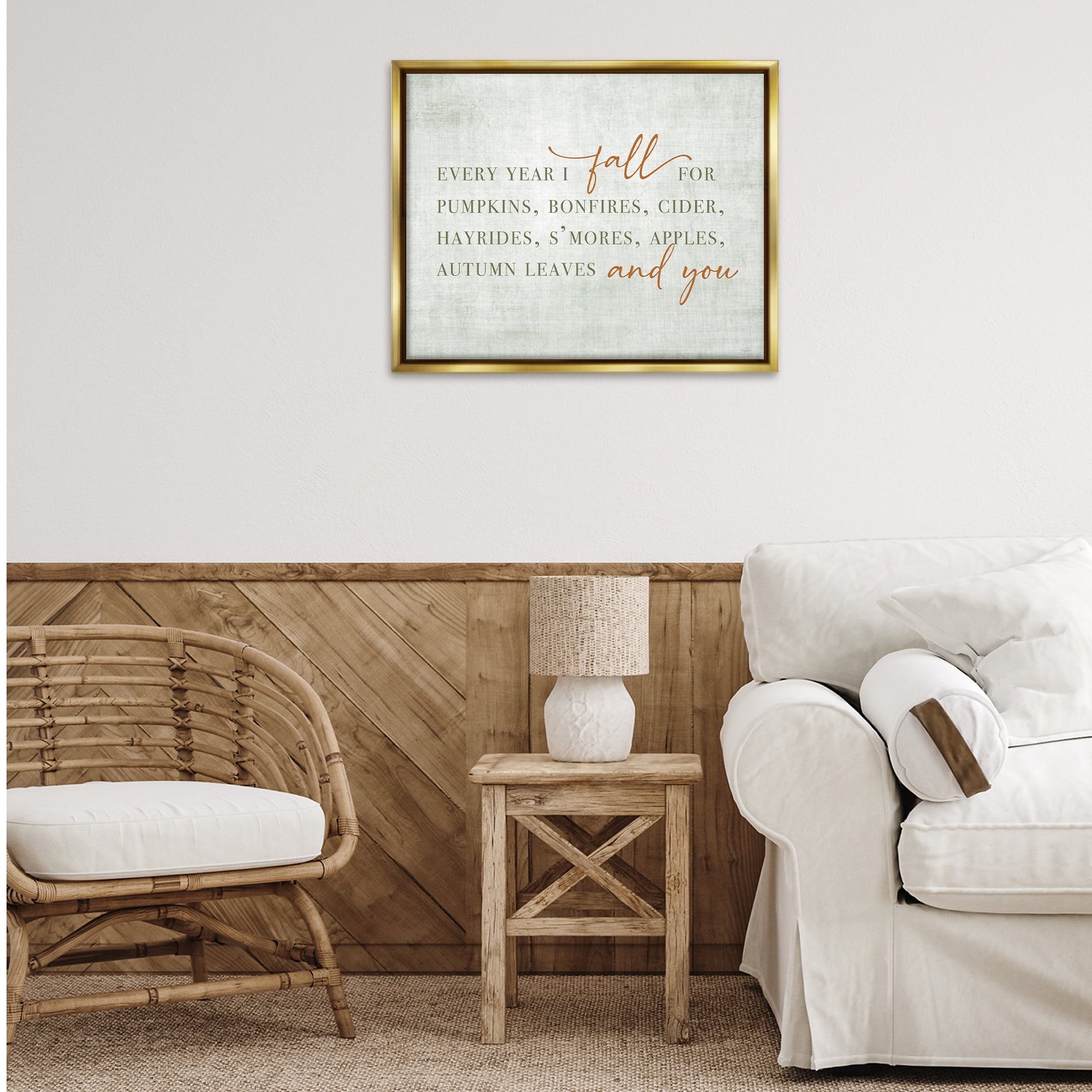 Stupell Industries Every Year Fall Phrase Typography Painting Gold Floater Framed Canvas Art Print Wall Art, 31 x 25