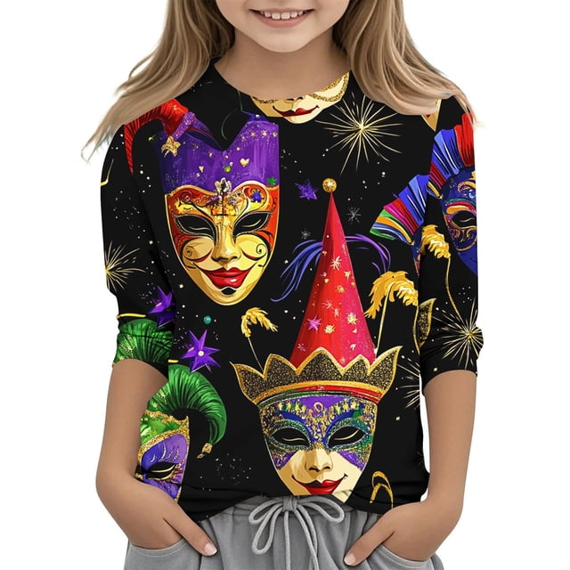COM1950s Chemises à Manches Longues pour Garçons, Chemises à Manches Longues pour Filles, Garçons et Filles d'Âge Moyen et Adulte Imprimé Carnaval Col Rond Chandail-Over Haut Chemise de Base, Chemises pour Filles