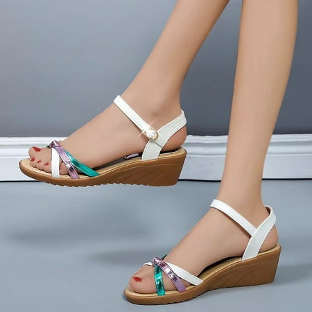 

Beach Roman Shoes Butterfly Knot Womens Sandals Toe Slippers Wedges Open Fashion Women s Sandals White 8.5