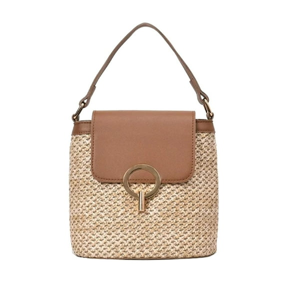 LONGshukeji Straw Weave Women Bucket Handbags Summer Beach Shoulder Bags