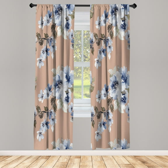 Ambesonne Floral Curtains, Watercolor Shabby Ornaments, Pair of 28"x63", Pale Teal