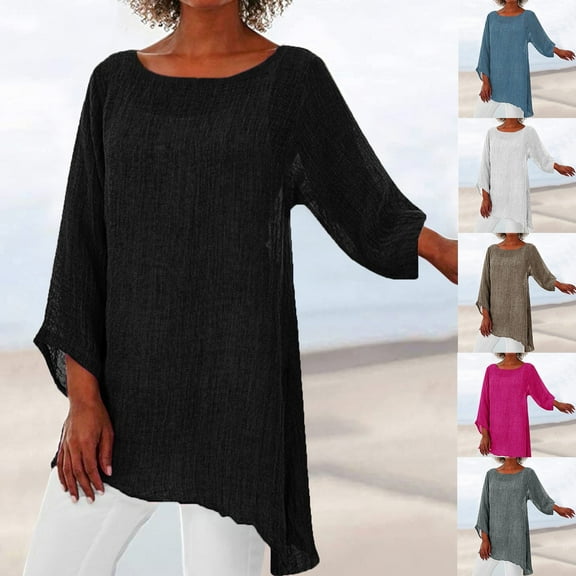 Womens Plus Size Tunic Top Long Sleeve Irregular Hem Loose Fit Summer Blouse