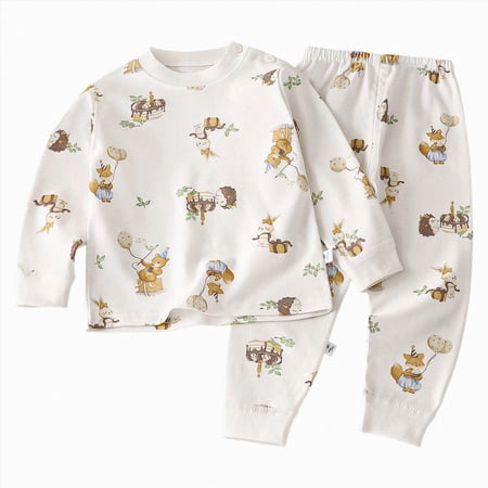 CAUYDY Baby Boy Fall Clothes Set Long Sleeve Cute Print Sweatshirt Pants Toddler Infant Outfits Loungewear 2Pcs(L101-Brown 3-4 Y)