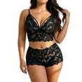 thumbnail image 5 of Yuanlook Women Plus Size Lace Loungewear Set, Spaghetti Strap V Neck Cami Crop Top & High Waist Shorts Bow Decor Daily Sleep Outfit S-XXXXL, 5 of 7