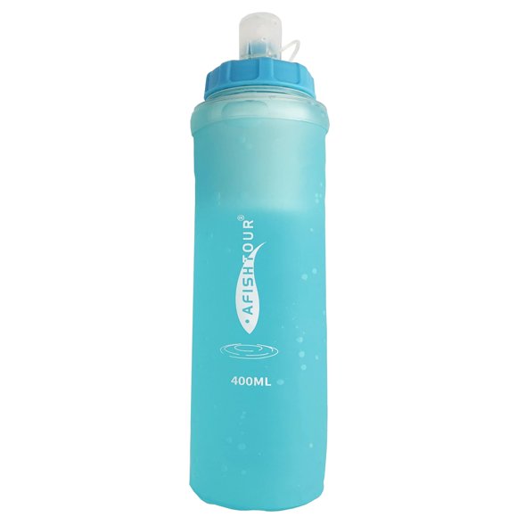 AFISHTOUR Soft Flask with Filter, 400ml BPA-Free Collapsible Soft Water Bottle with Filter for Trail Running, Hiking, Cycling, Fishing, Travel