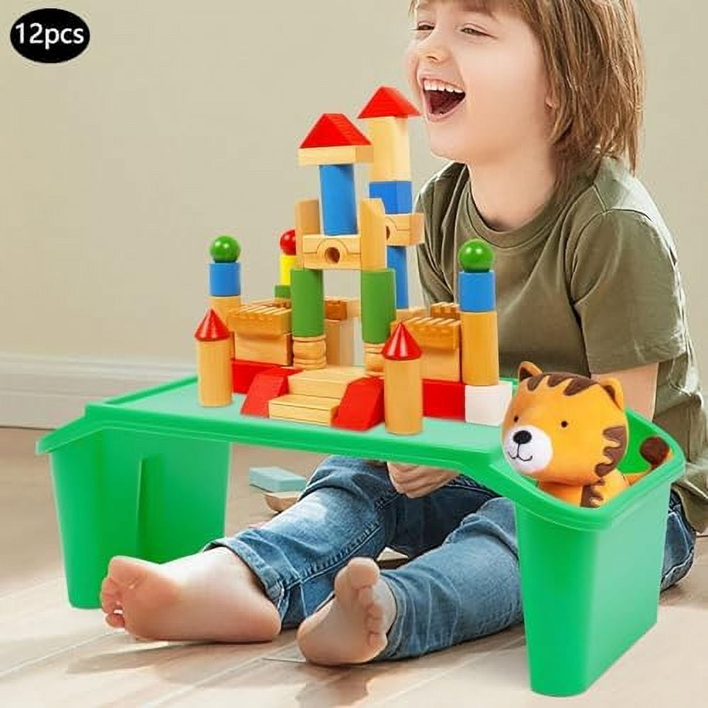 12 Pcs Kids Lap Desk Tray, 19.7×9.8×7.1In Portable Lap Bed Table with Side Pockets, Plastic Breakfast Laptop Trays, Laptop Desk Snack Tray for Family, School (Green)$$Office