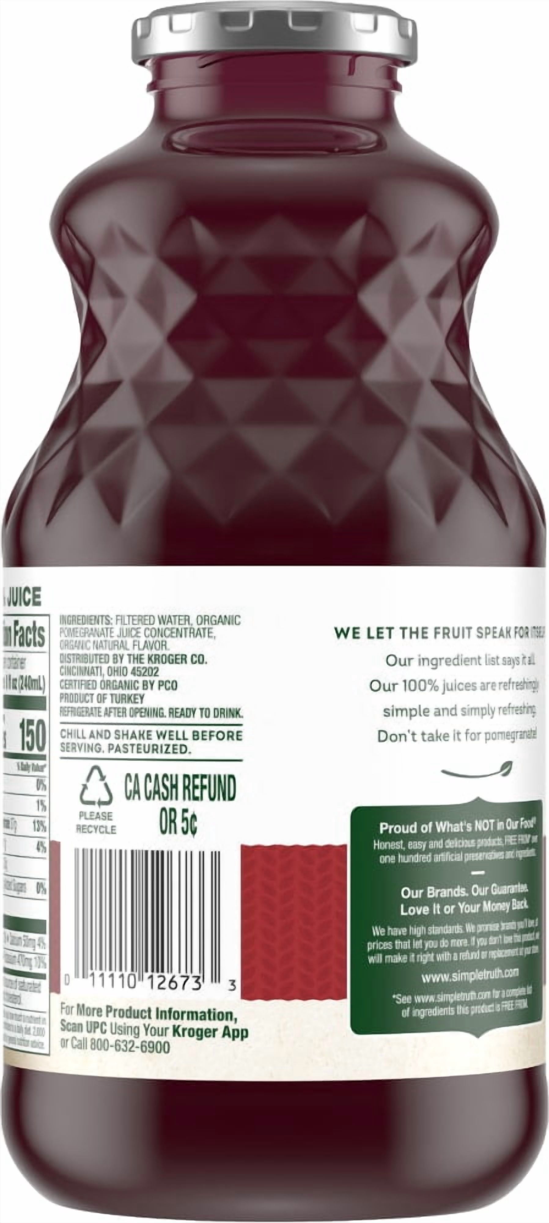 Simple Truth No Sugar Added Pomegranate 100% Juice 32 fl oz - 3 Count