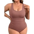 thumbnail image 1 of Charmo Plus Size Ribbed Swimsuit for Womens One Piece Scalloped Swimwear Tummy Control Bathing Suits, 1 of 6
