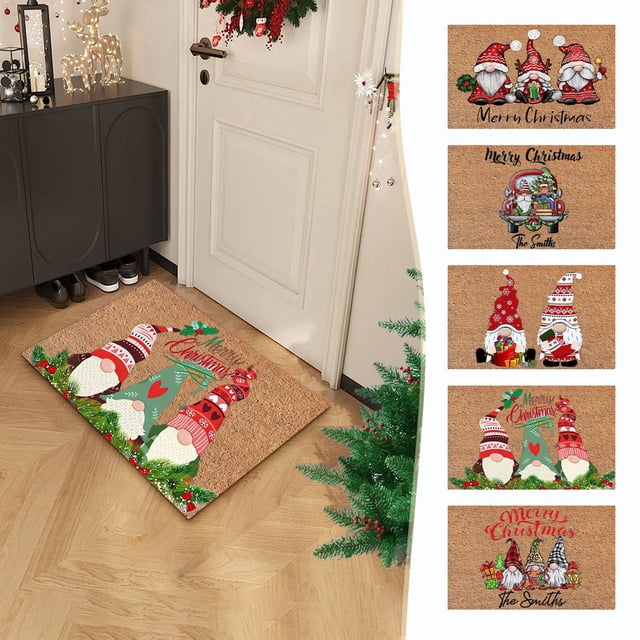 Christmas Carpets Holiday Mats, Festive Runner Doormat, Durable Rubber Backing, Easy Clean Surface, Red Green Snowflakes Design, For Entryways, Living Rooms, Waterproof Non-Slip, Seasonal Decor,