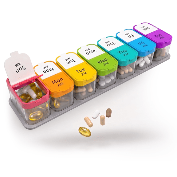 Large 7 Day Pill Organizer, 2 Times a Day Pill Box, Daily Medicine Organizer, Plastic