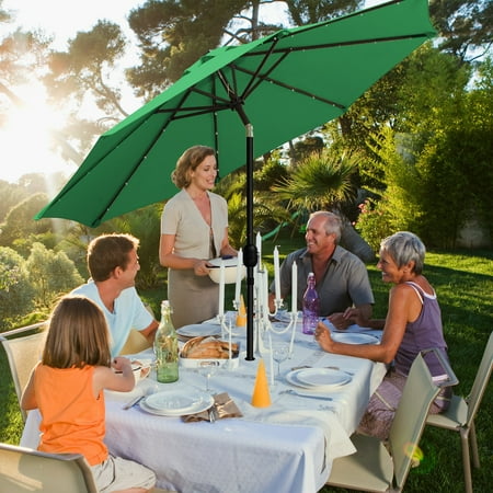 Sun Ray - 9' Round Solar Lighted Umbrella - Emerald Green