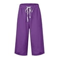 thumbnail image 4 of JJHGVB capris pants Elastic Waist Lounge Slacks Knee Length Capri Pants pedal pushers for women gaucho pants for women Cropped Pant Straight Leg Pants Summer Beach Pants Loose Fit Purple M, 4 of 6